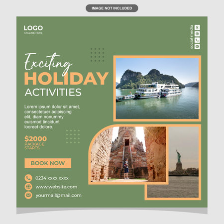 Travel agency brochure template with place for your photo. Vector illustration.のイラスト素材