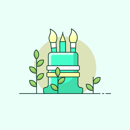 Vector illustration of paint brush and pen in aesthetic container, perfect for school themed design...