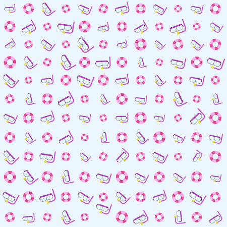 Repeating pattern of cute diving goggles and buoy in summer style
