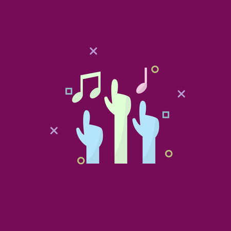 Illustration of concert audience hands lifting into the air, cheerful festive atmosphereのイラスト素材
