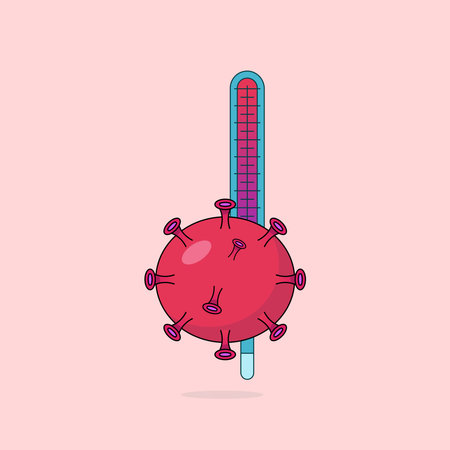 Vector illustration of virus being checked for temperature with thermometer, graphic design for...