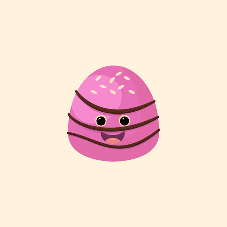 Cartoon illustration of strawberry flavored snack drizzled with chocolate, cute sweet snack food,...