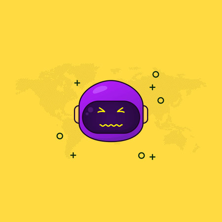 Illustration of a robot face with an uncomfortable expression, suitable for World Emoji Day design, simple cute vector, creative design attracts attentionのイラスト素材