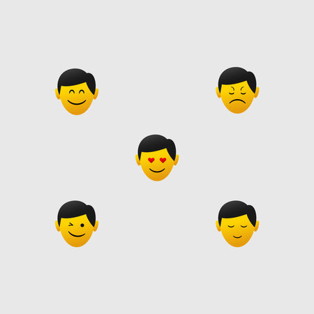 Illustration of 5 expressions suitable for World Emoji Day design, simple cute vector, creative attracts attention designのイラスト素材
