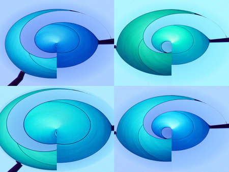 Collage of four abstract designs on blue backgroundの写真素材