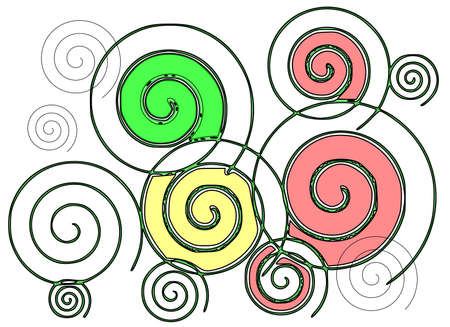 Modern abstract design pink green and yellow swirls on white backgroundの写真素材