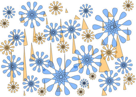 Modern floral abstract design in orange and blue on white backgroundの写真素材
