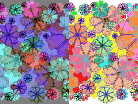 Two picture collage of bright floral abstract designの写真素材