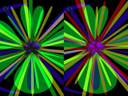  Collage of two separate Modern colourful  abstract designs on black backgroundの写真素材