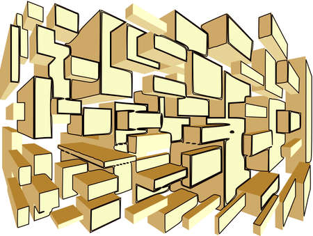 Modern abstract design in 3D shapes yellow and brown tones の写真素材