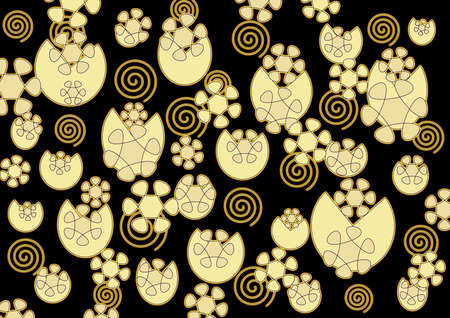 Modern abstract design in  gold neon glow on black backgroundの写真素材