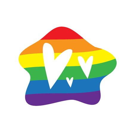 Vector illustration of rainbow spot with hearts. Lgbt rainbow flag. Public coming out concept. Freedom of speech message. Textile, print design. Template for textのイラスト素材