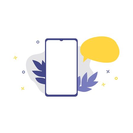 Vector illustration of smartphone with speech bubble.  Online shopping, shopping app. Smartphone online helpの写真素材