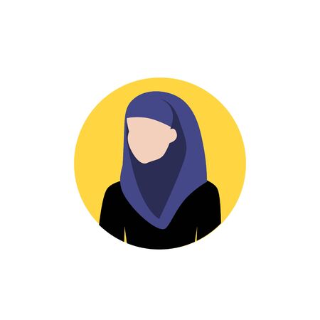 Vector illustration of muslim woman in  hijab. Round flat icon. Social network avatar. User pic. Woman face profile icon.のイラスト素材