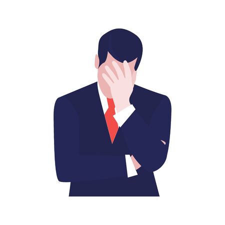 Vector illustration of despair businessman with palm on his face. Jobless problem, lose job. Uneployment, economic crisis, bussiness and financial depression.のイラスト素材