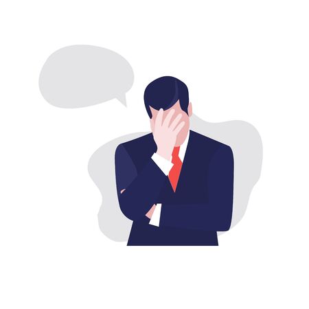 Vector illustration of despair businessman with sheesh bubble or cloud. Jobless problem, lose job. Uneployment, economic crisis, bussiness and financial depression.のイラスト素材