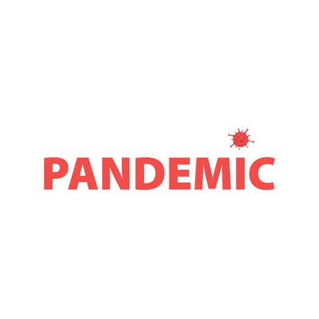 Vector handdrawn illustration of word Pandemic with I dot like virus. Vaccine covid-19. Medical conceptのイラスト素材
