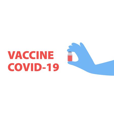Vector handdrawn illustration of nurse or doctor gloved hands  ampoule with the vaccine. Covid-19 medical conceptのイラスト素材