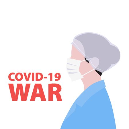 Vector handdrawn illustration of nurse or doctor in mask on white background. Covid-19 war medical concept.のイラスト素材
