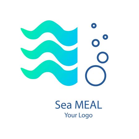 Vector trendy marine logo of water bubbles and algae. Can be used for sea store, ocean products, eco company, camp or business, algae farm. Flat styleのイラスト素材