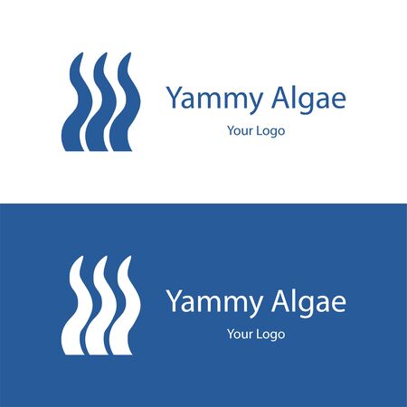 Vector trendy marine logo of a green blue algae or kelp in deep water ocean or sea in white and dark blue backgrounds. Can be used for sea store, ocean products, eco company, camp or businessのイラスト素材