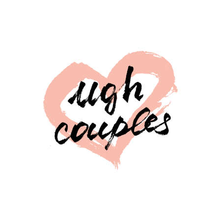 Vector handdrawn anti valentine's day card. Brush lettering funny quote ugh couples and pink heart on white background.のイラスト素材