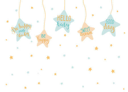 Children's poster with stars in pastel colors Hello babyのイラスト素材