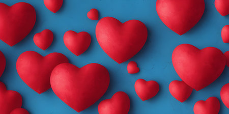 Valentine's day background. Red hearts on blue background. generative aiの素材