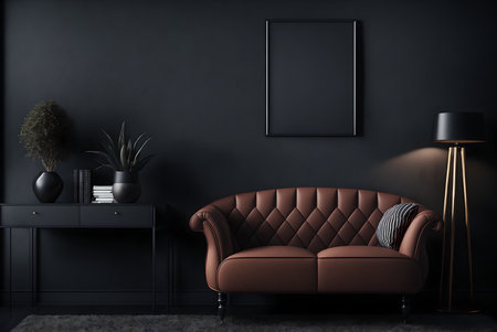 Modern interior design for the home, workplace, interior, upholstered furniture against a dark classic wall, AI Generatedの素材