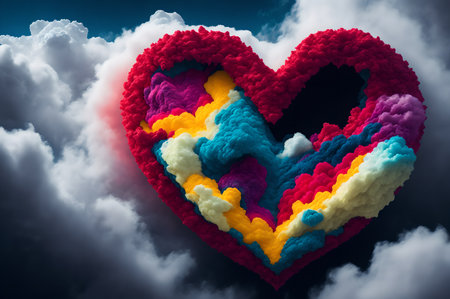 colorful cloud heart in the sky, abstract background, love concept valentines day illustration, AI Generatedの素材