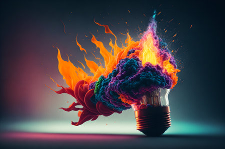 An explosion of colors from a light bulb, creative concept, smart and beautiful idea, AI Generatedの素材