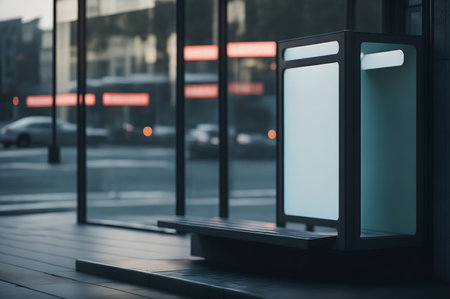 blank mockup light box for advertising above bus stop seat on the street, AI Generatedの素材