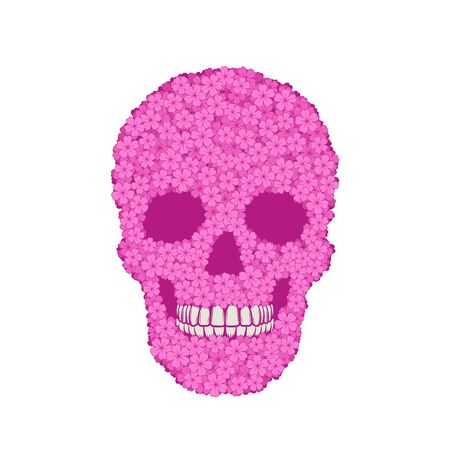 Graphic illustration of stylized pink verbena skull. Day of the deadのイラスト素材