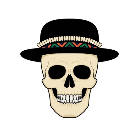 Graphic illustration of stylized skull in hat . Halloween. Day of the deadのイラスト素材