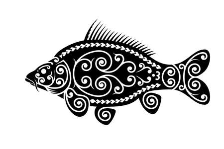 Stylized carp image. Maori ornament. Decorative fish.のイラスト素材