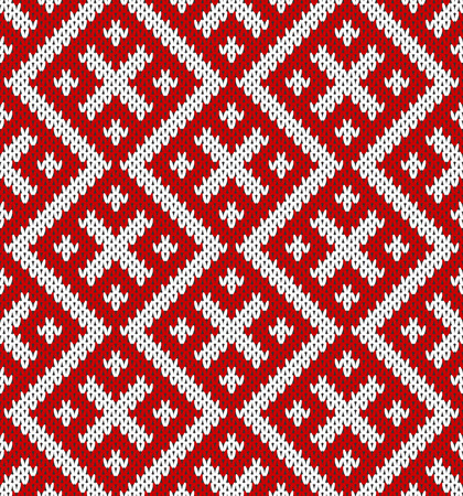 Seamless Knitting Pattern.Based on traditional Russian.Red and white.Wool Knit Texture Imitation.のイラスト素材