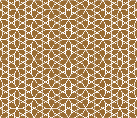 Seamless traditional geometric Japanese ornament.Golden color background and white layer lines.Thick...