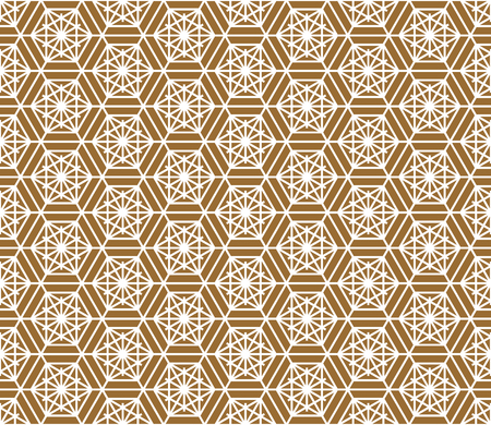 Japanese seamless pattern in style Kumiko.Golden color background and white lines.For template,fabric,shoji screens,textile,wrapping paper,laser cut and engraving.Compound ornamentのイラスト素材