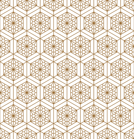 Japanese seamless pattern in style Kumiko.For template,fabric,shoji screens,textile,wrapping paper,laser cutting and engraving.Background vector.Compound ornament.Hexagon grid.MEDIUM thickness lines.のイラスト素材