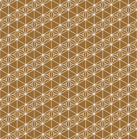 Seamless traditional geometric Japanese ornament.Golden color background and white layer lines.Hexagon grid.Medium thickness linesのイラスト素材