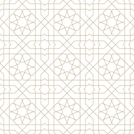 Seamless geometric ornament based on traditional arabic art.Brown color lines.Great design for fabric,textile,cover,wrapping paper,background.Fine lines.のイラスト素材