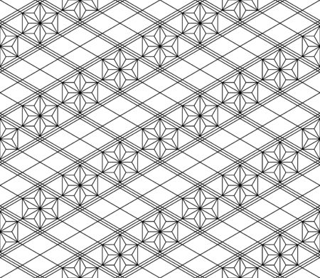 Seamless pattern based on japanese woodwork art.Black and white color.Great design for any purposes.Thin lines.Japanese style Kumiko.のイラスト素材