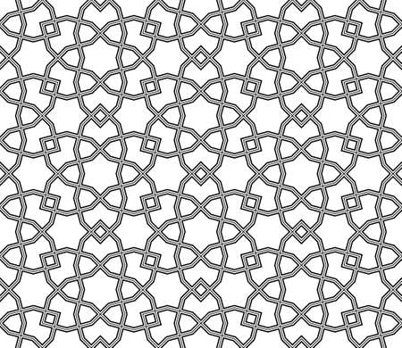 Seamless geometric ornament based on traditional islamic art.Black lines.Great design for fabric, textile, cover, wrapping paper, background.Thin and thick lines.のイラスト素材