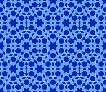 Seamless geometric ornament based on traditional islamic art. Blue colors.
