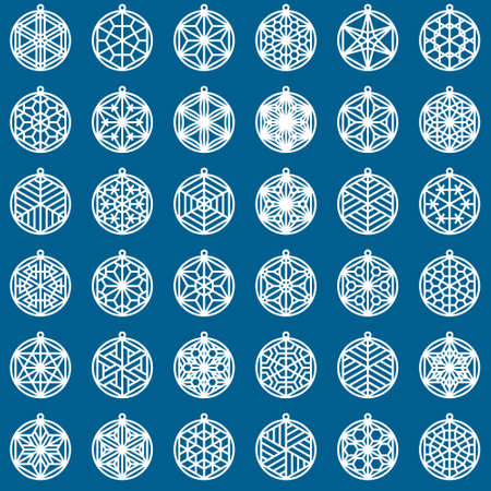 A large set of 36 elements based on the Japanese craft Kumiko Snowballs.のイラスト素材