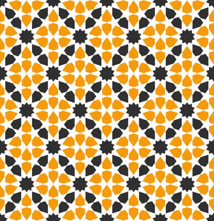 Seamless Geometric Pattern. Based on Islamic Ornament. Black and orangeのイラスト素材