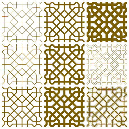Seamless geometric ornament based on traditional islamic art.A set of nine elements of the same pattern of different line thicknessesのイラスト素材