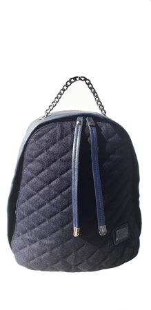 Fashion women leather blue backpack isolated on a white backgroundの写真素材