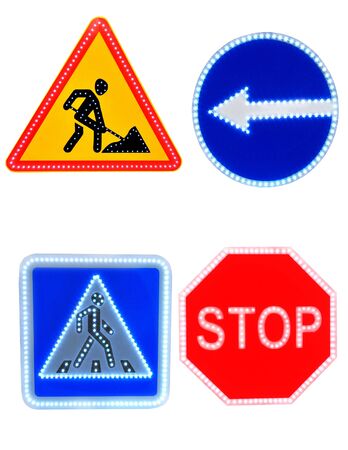 Blue square traffic sign for pedestrian crossing against white backgroundの写真素材