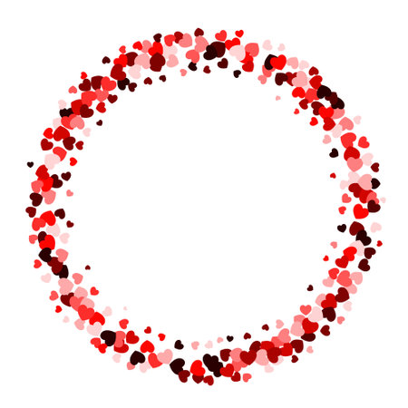 Red heart round frame with space for text. Wreath made from confetti hearts. Background for Valentines Day or Weddings and Mothers Day.のイラスト素材